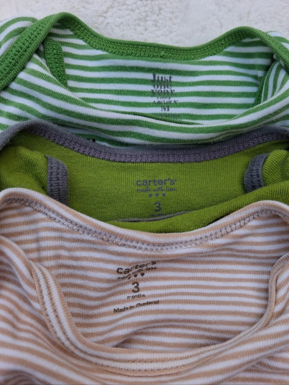 Baby Onesie and Pants Set - Green, Gray, Navy, Cream, Coral Stripes Size 3m